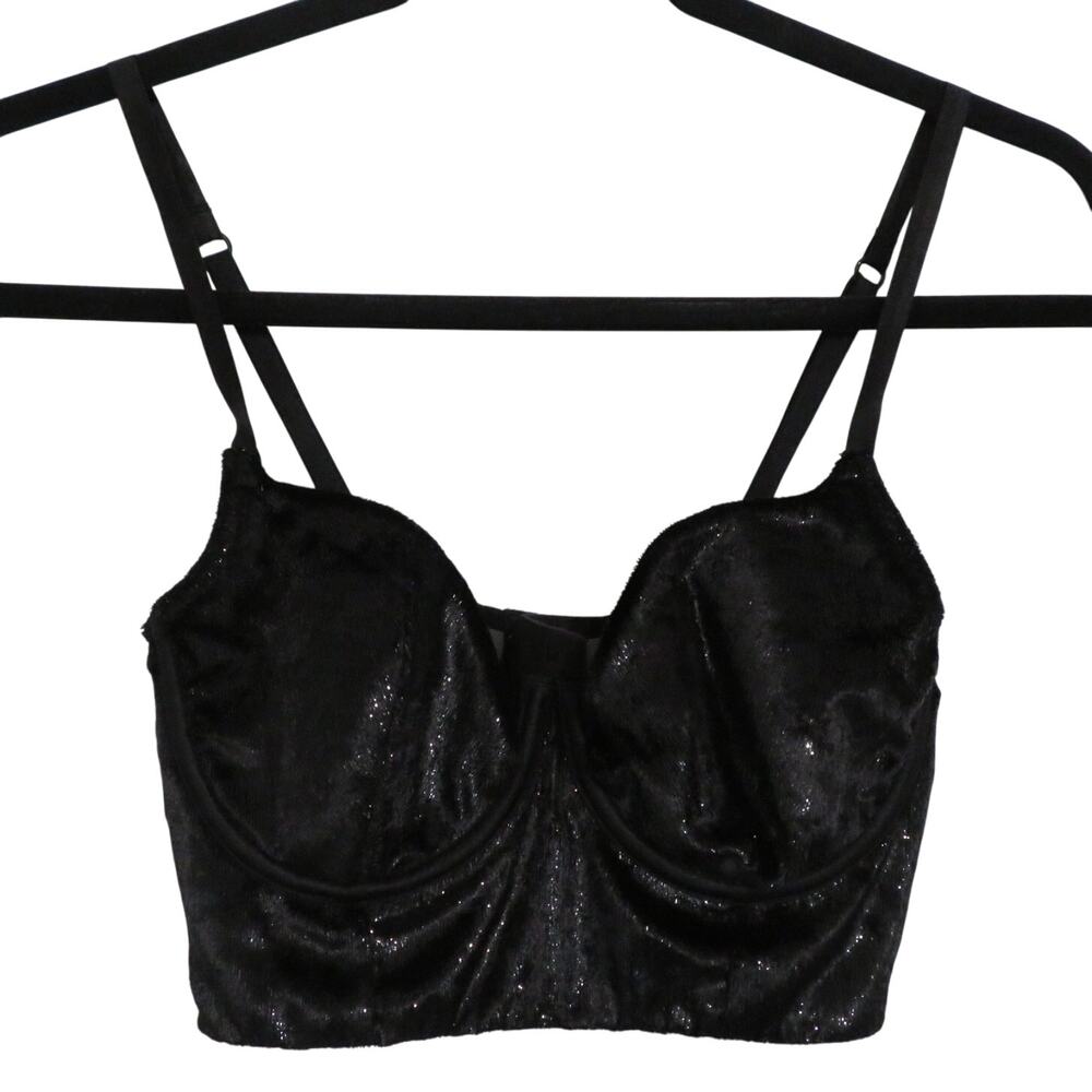 Victoria's Secret Womens Sz 32C Black Shine Very Sexy Velvet Balconet Bra